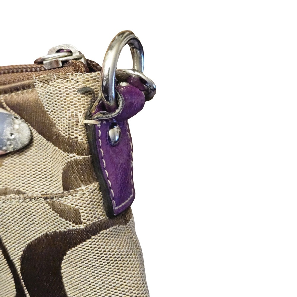 Coach Signature Stripe File Bag Monogram Canvas Purple Leather‎ Crossbody Bag - Picture 10 of 12